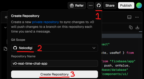v0 から GitHub に Create Repository する手順